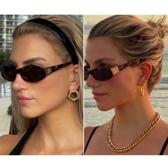 Chanel 5014 CC Quilted Vintage Sunglasses in Black and Gold Hue - Picture 4 of 17